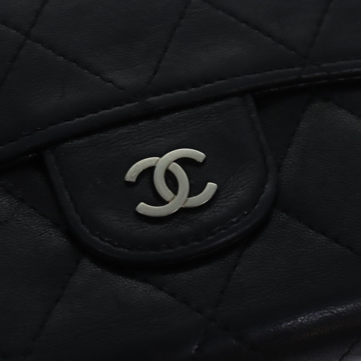 CHANEL Matelasse Long Wallet Lamb Skin Black CC Auth bs16070