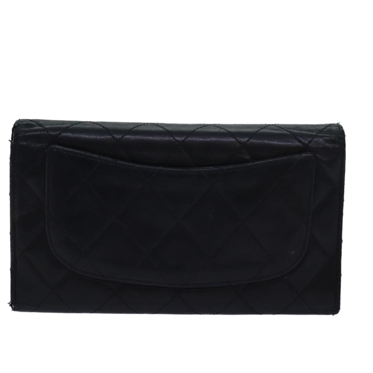 CHANEL Matelasse Long Wallet Lamb Skin Black CC Auth bs16070