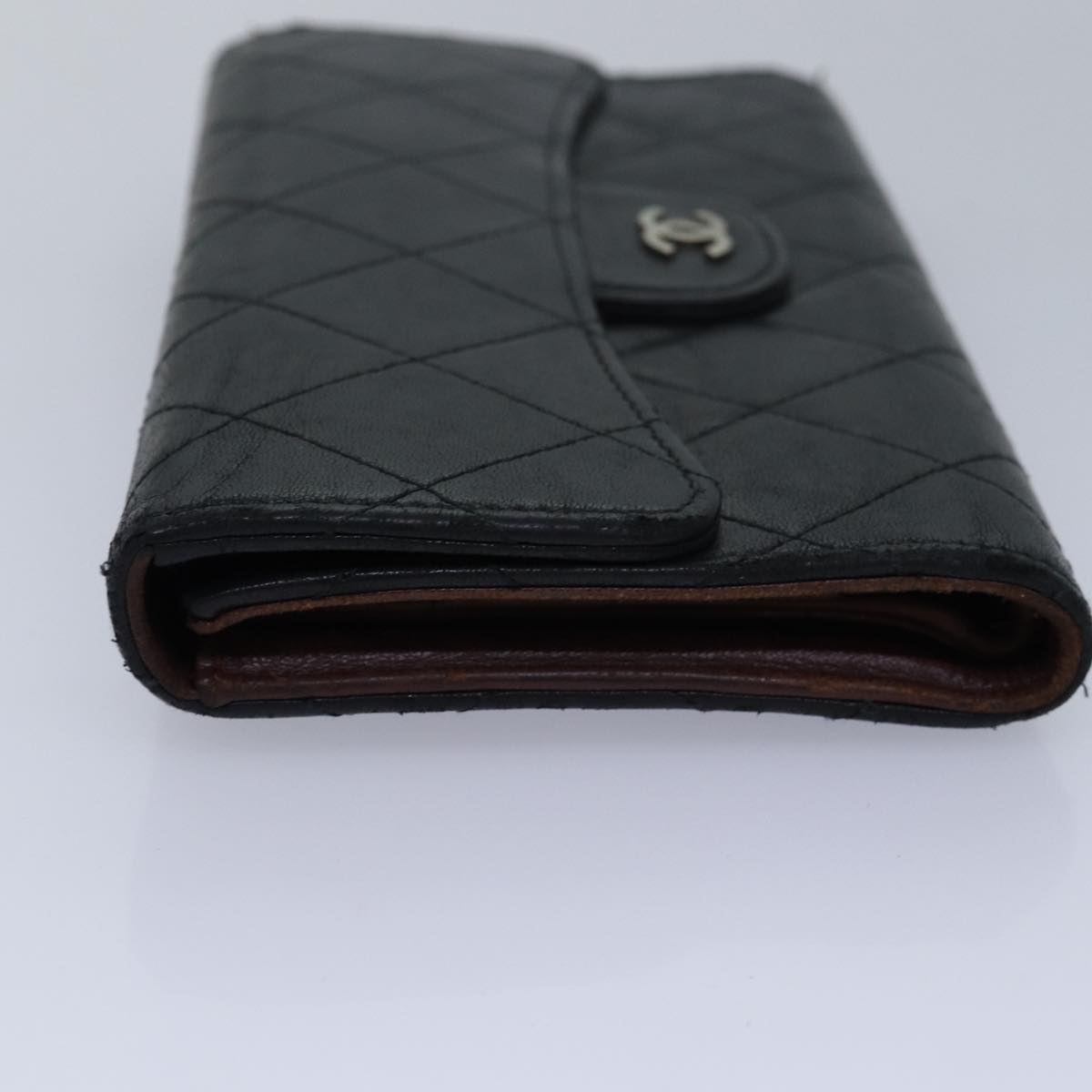 CHANEL Matelasse Long Wallet Lamb Skin Black CC Auth bs16070