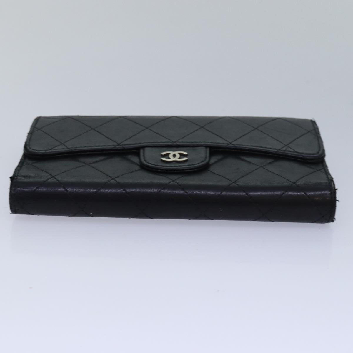 CHANEL Matelasse Long Wallet Lamb Skin Black CC Auth bs16070