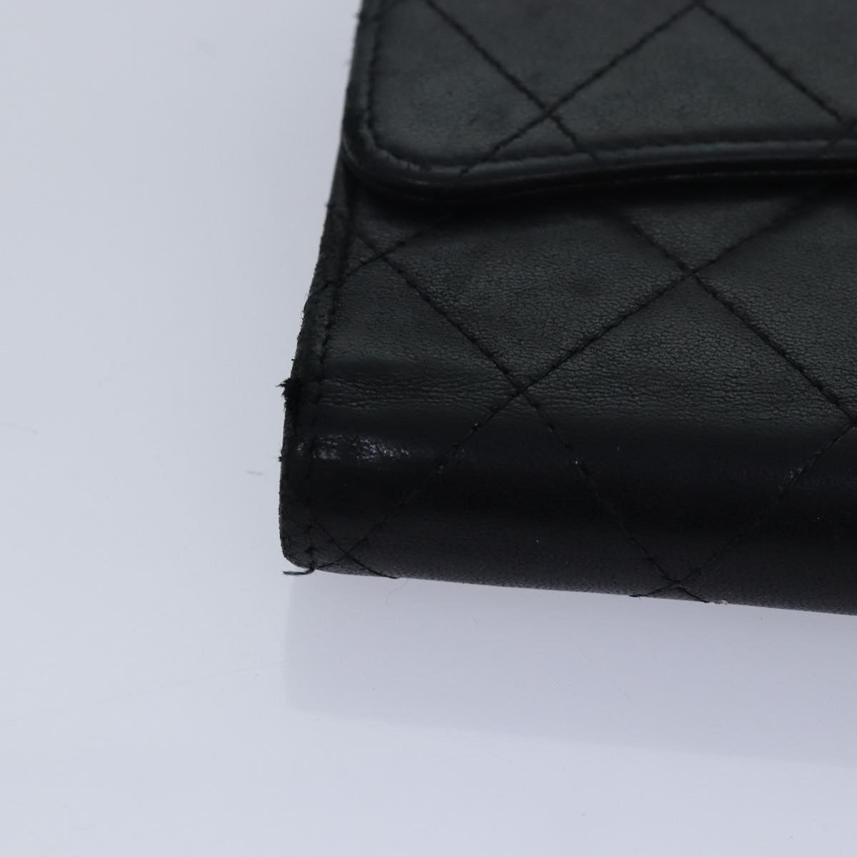 CHANEL Matelasse Long Wallet Lamb Skin Black CC Auth bs16070