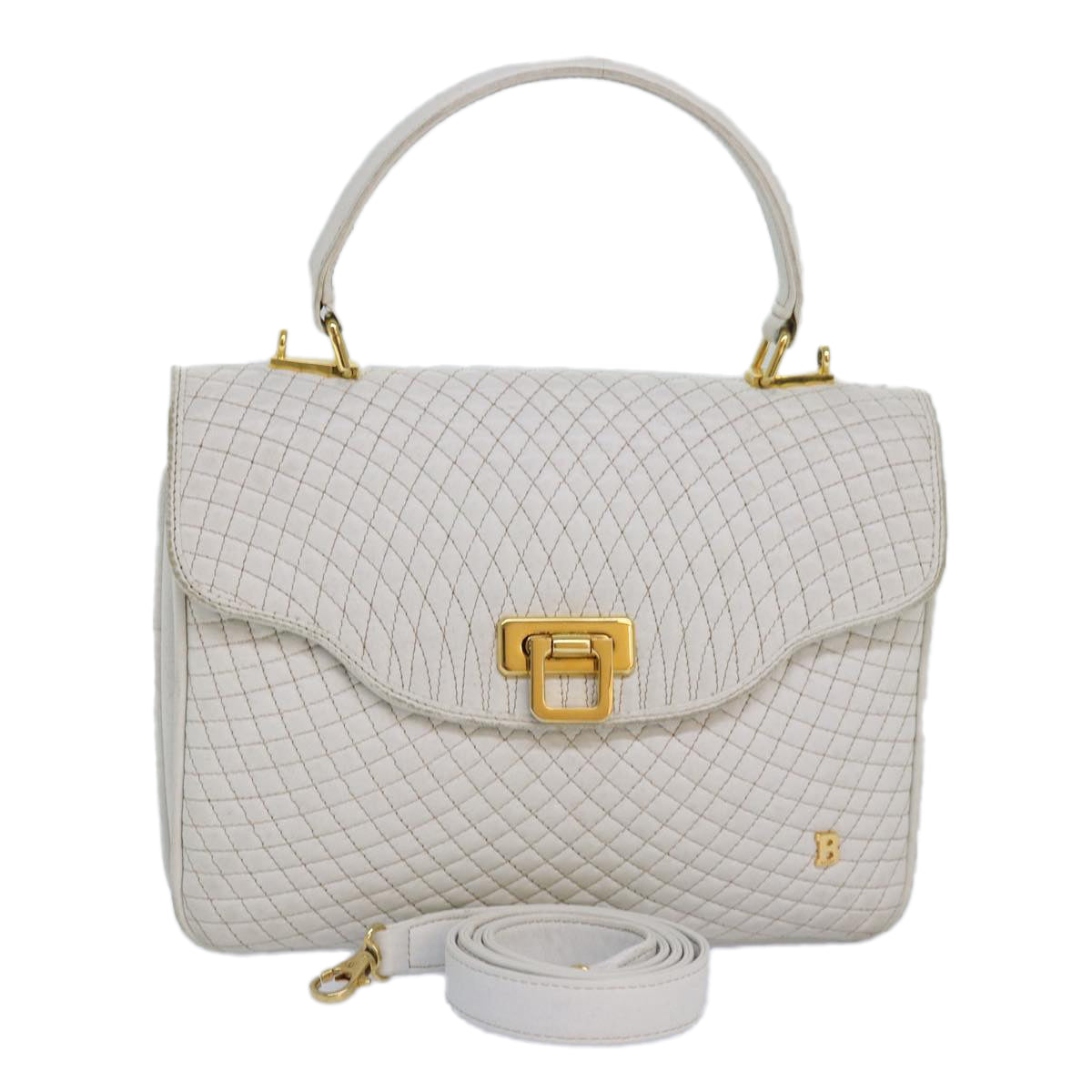 BALLY Hand Bag Leather 2way White Auth bs16118