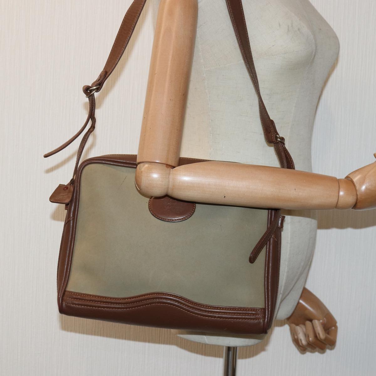 Burberrys Shoulder Bag Canvas Leather Beige Auth bs16124