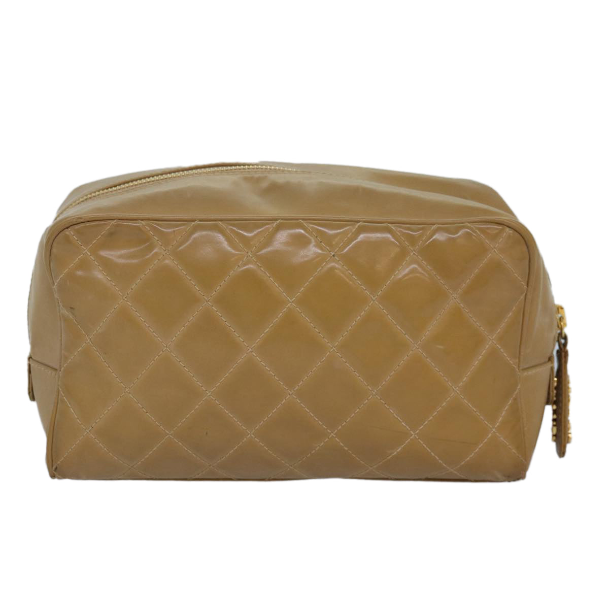 CHANEL Matelasse Pouch Enamel Beige CC Auth bs16140