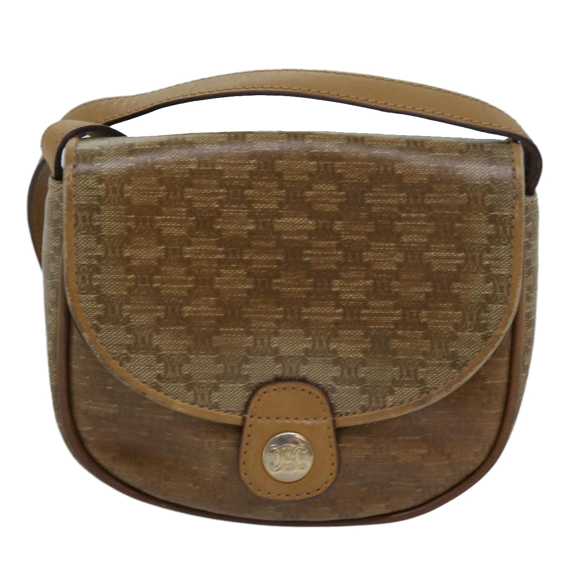 CELINE Macadam Canvas Shoulder Bag Beige Auth bs16179