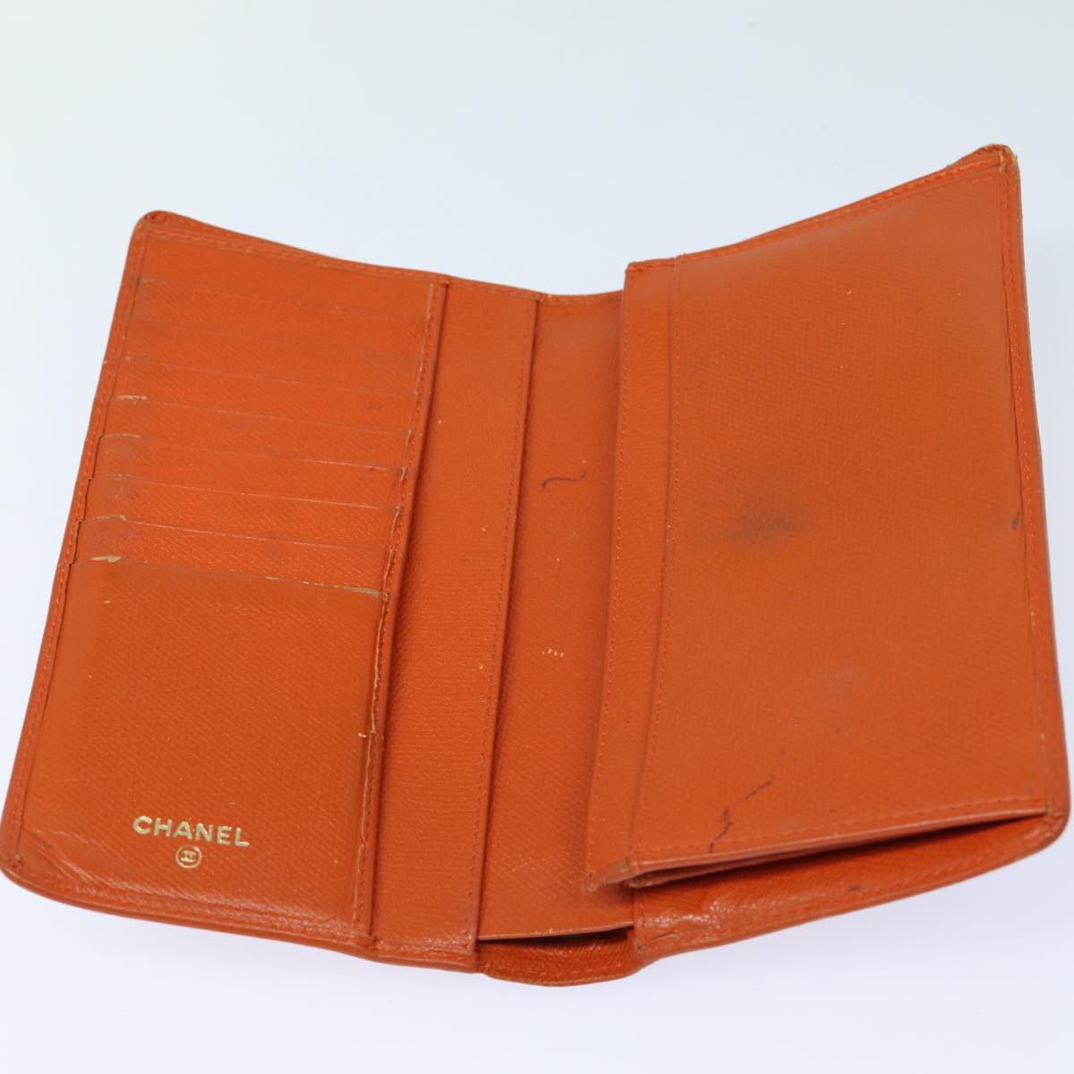 CHANEL COCO Mark Wallet Leather Orange CC Auth bs16185