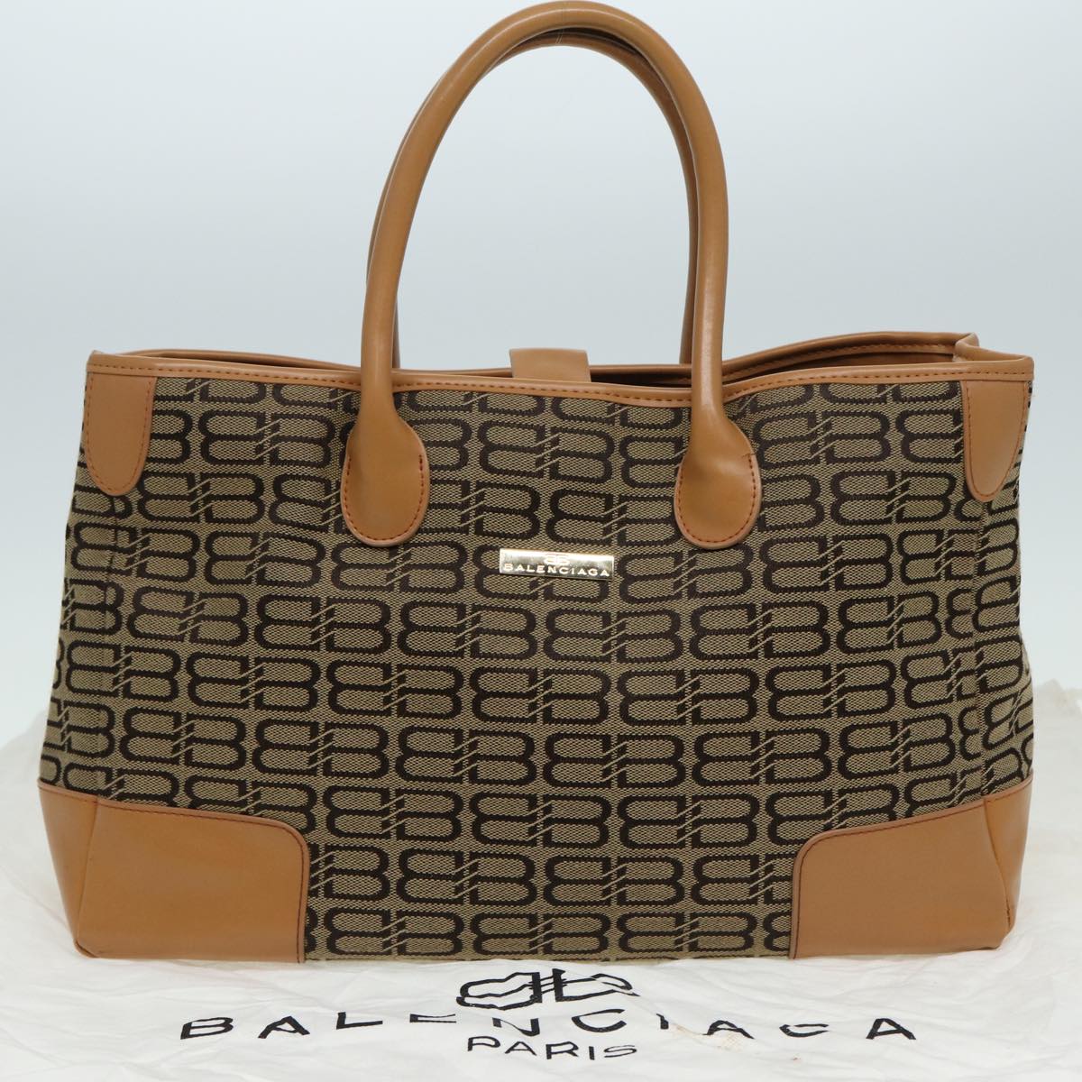 BALENCIAGA Hand Bag Canvas Beige Auth bs16210