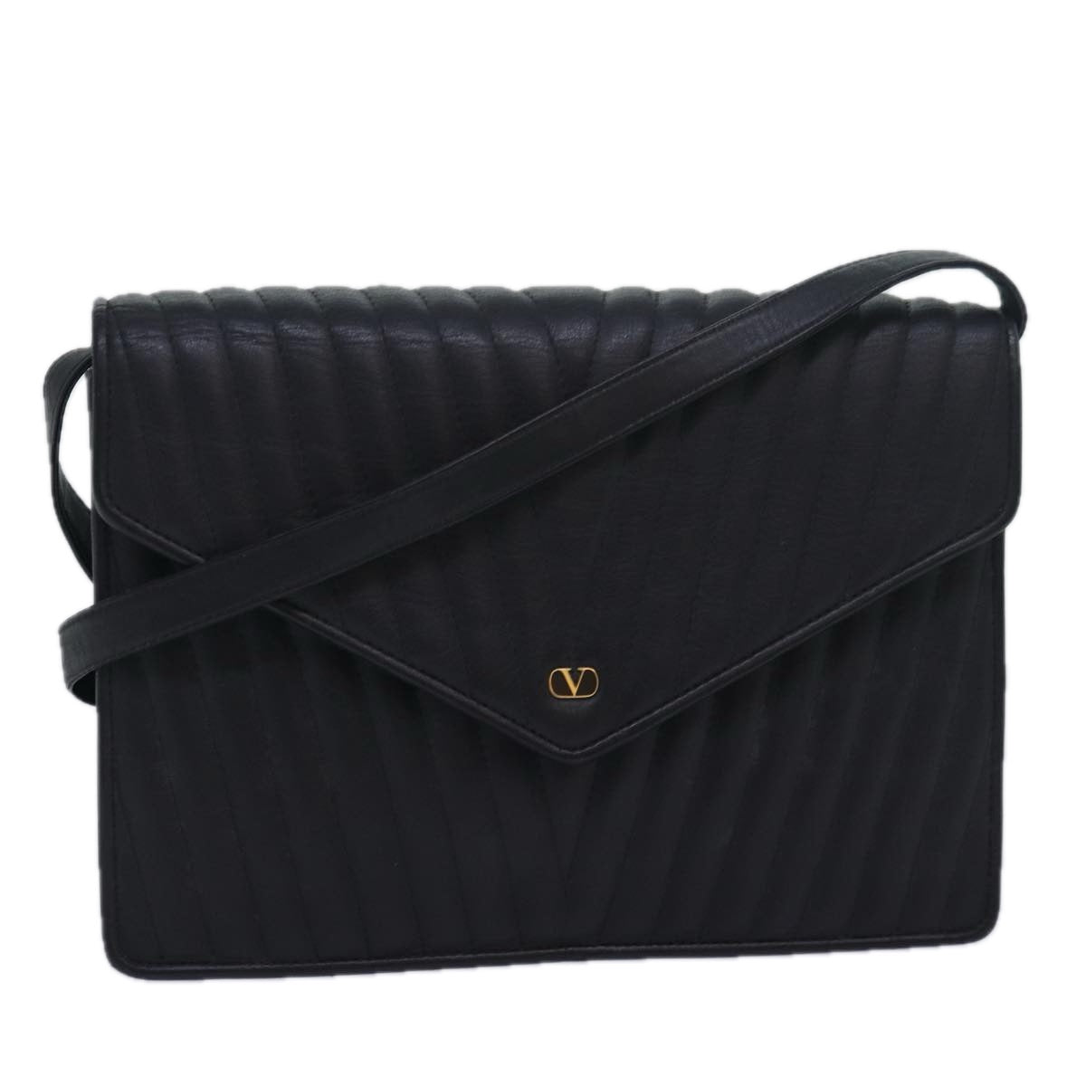 VALENTINO Shoulder Bag Leather Black Auth bs16239