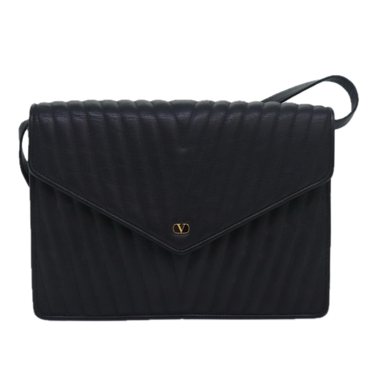 VALENTINO Shoulder Bag Leather Black Auth bs16239