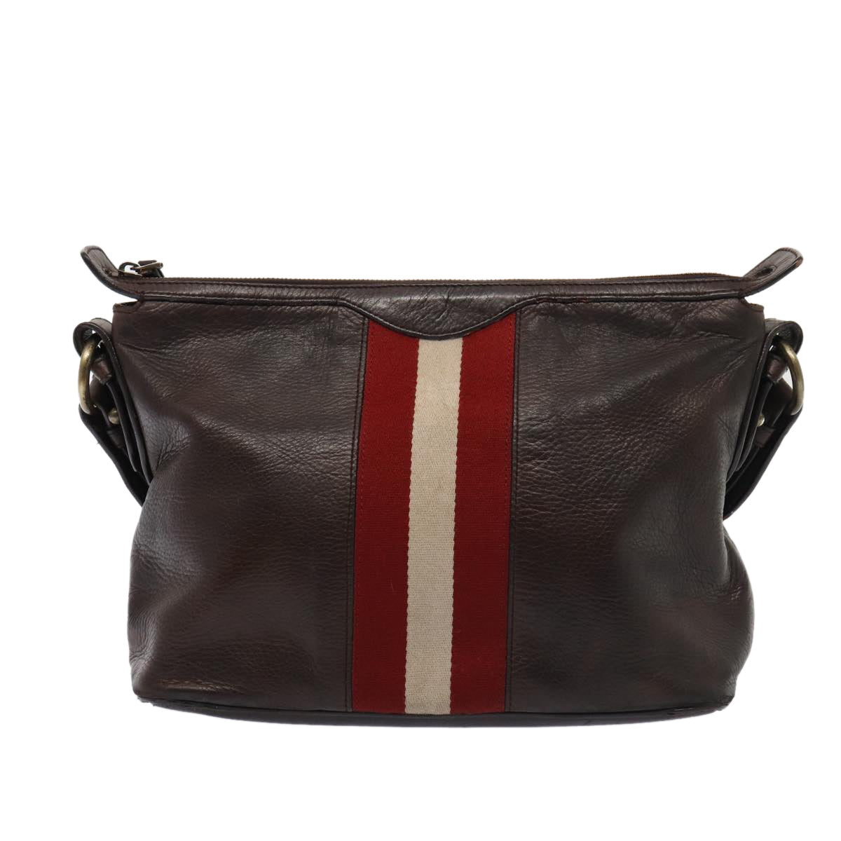 BALLY Shoulder Bag Leather Brown Red white Auth bs16242