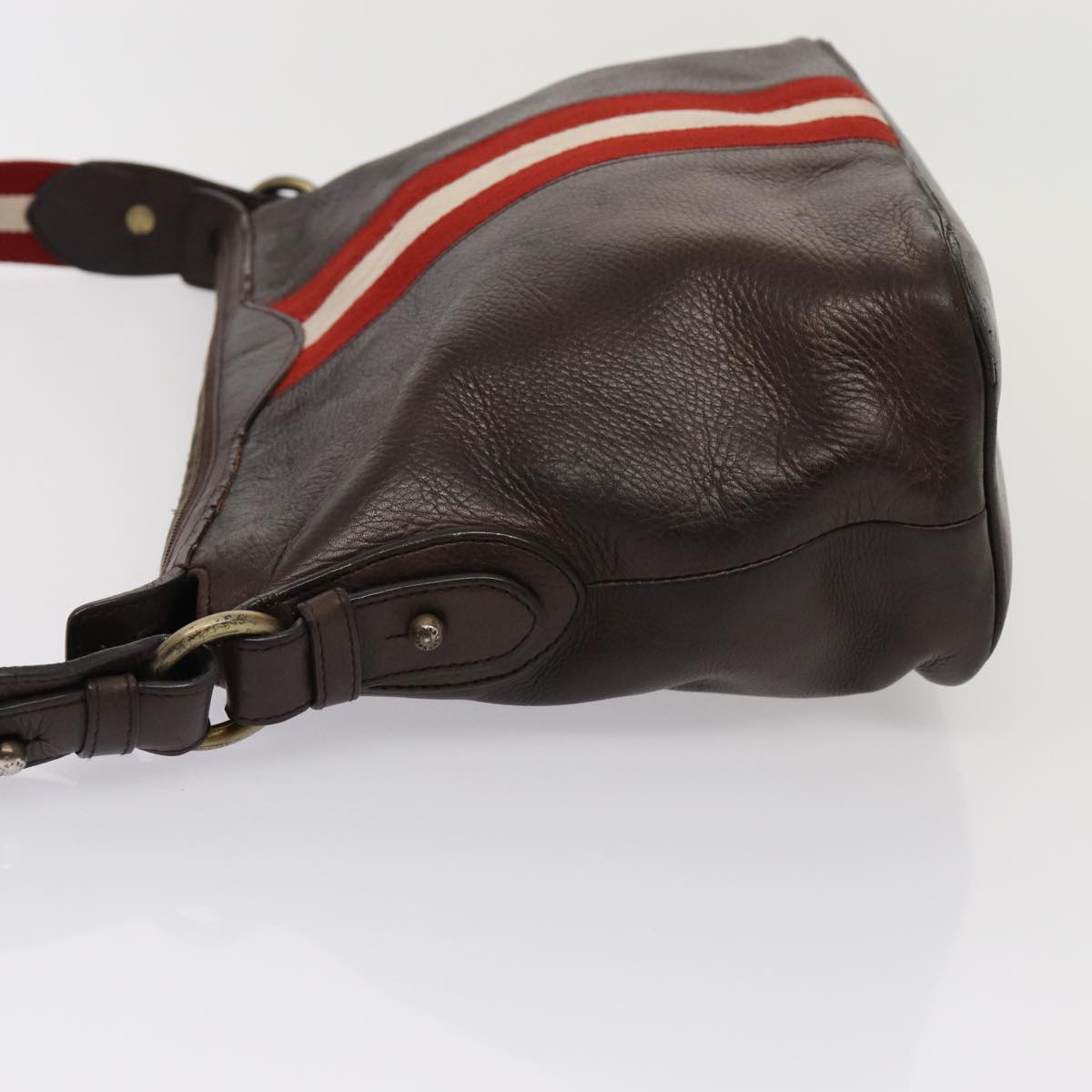 BALLY Shoulder Bag Leather Brown Red white Auth bs16242