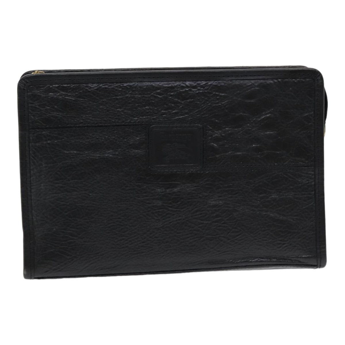 Burberrys Clutch Bag Leather Black Auth bs16273