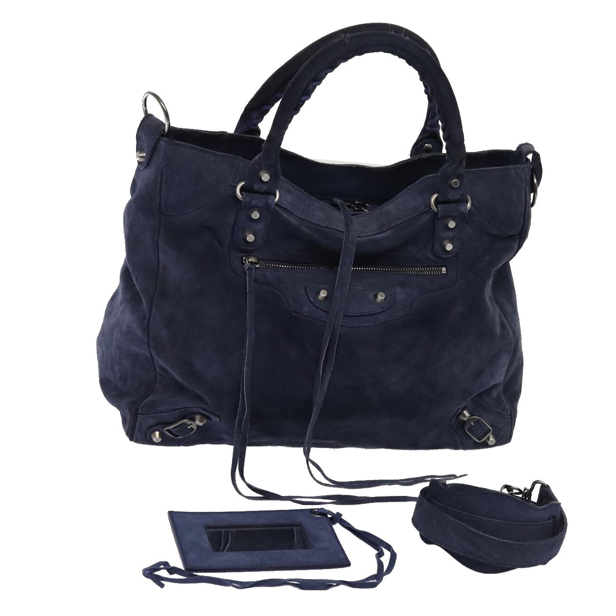 BALENCIAGA The Vero Hand Bag Suede 2way Navy 235216 Auth bs16308