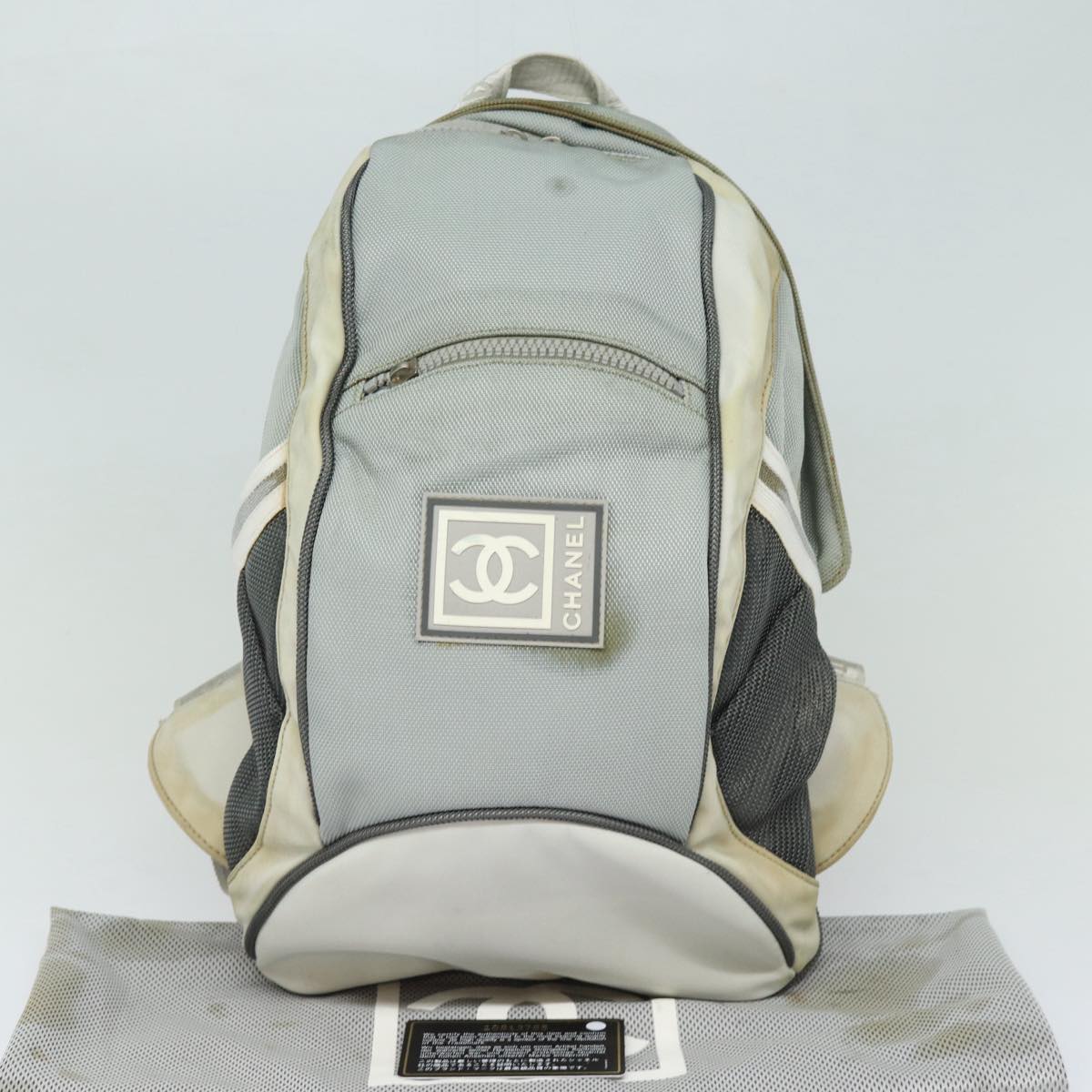 CHANEL Sports Backpack Nylon Gray CC Auth bs16319