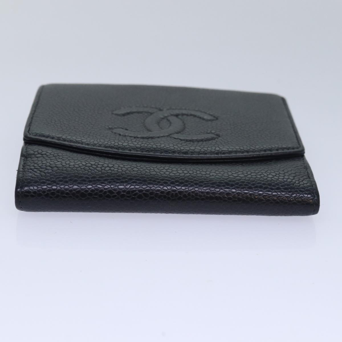 CHANEL COCO Mark Wallet Caviar Skin Black CC Auth bs16339