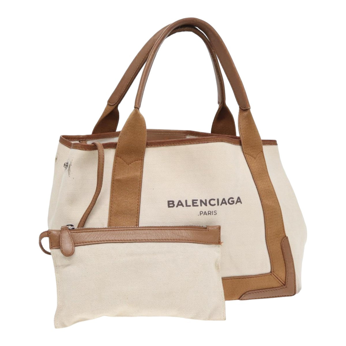 BALENCIAGA Navy kabas S Hand Bag Canvas Beige 339933 Auth bs16366