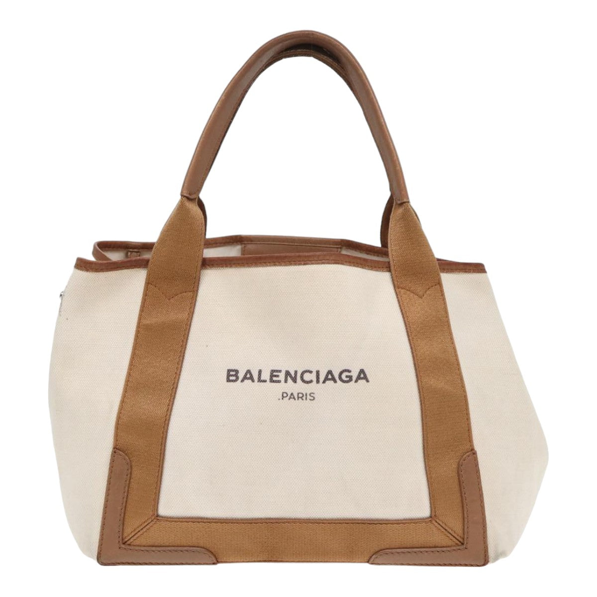 BALENCIAGA Navy kabas S Hand Bag Canvas Beige 339933 Auth bs16366