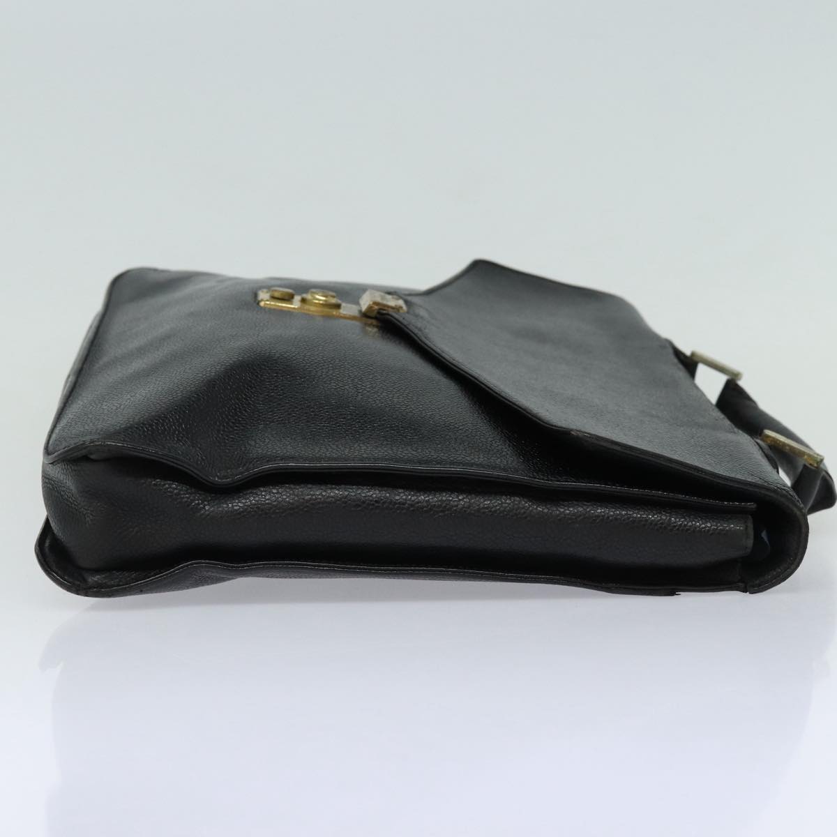 CHANEL Hand Bag Calf Skin Black CC Auth bs16380