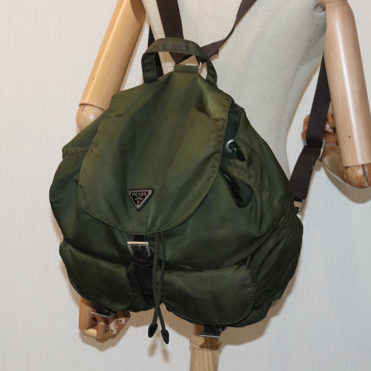 PRADA Backpack Nylon Khaki Auth bs16382