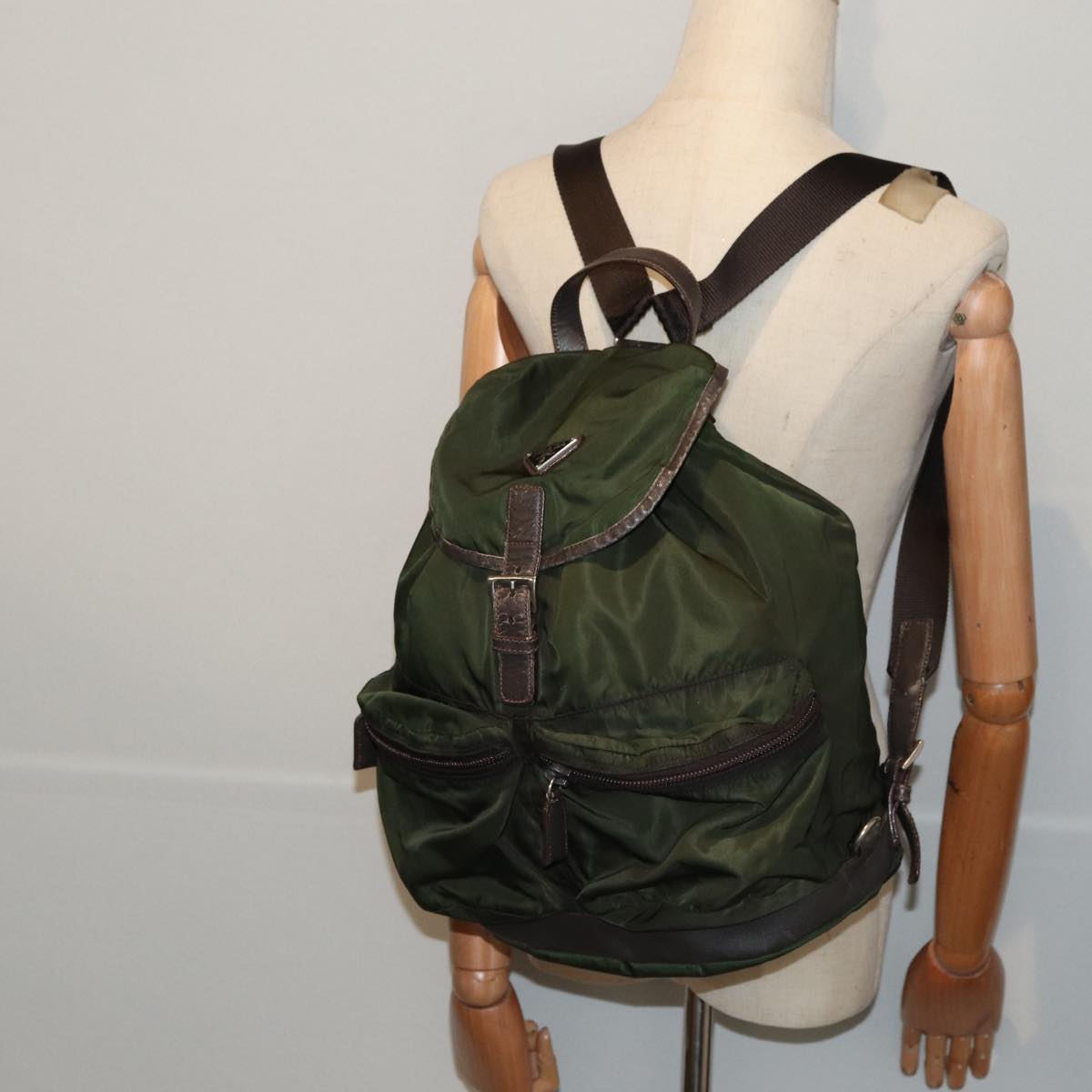 PRADA Backpack Nylon Khaki Auth bs16433