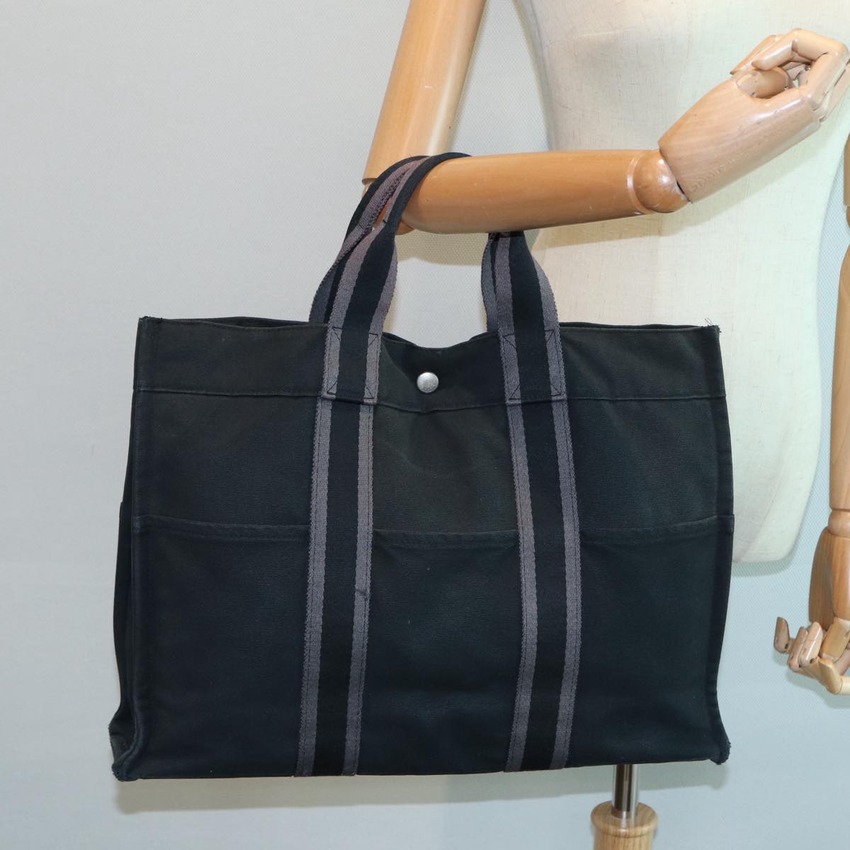 HERMES Fourre Tout MM Tote Bag Canvas Black Auth bs16434