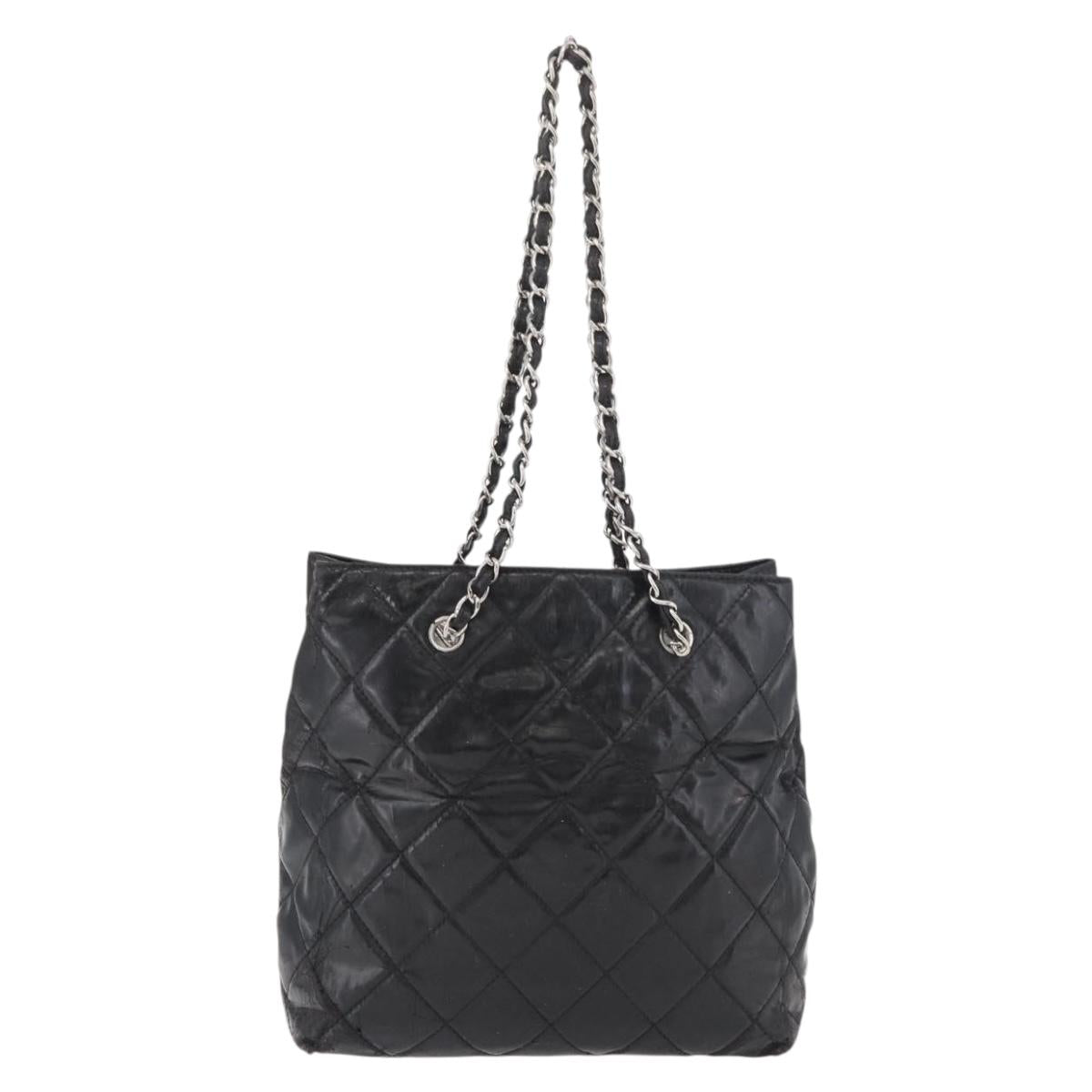 CHANEL Matelasse Chain Tote Bag Leather Black CC Auth bs16447