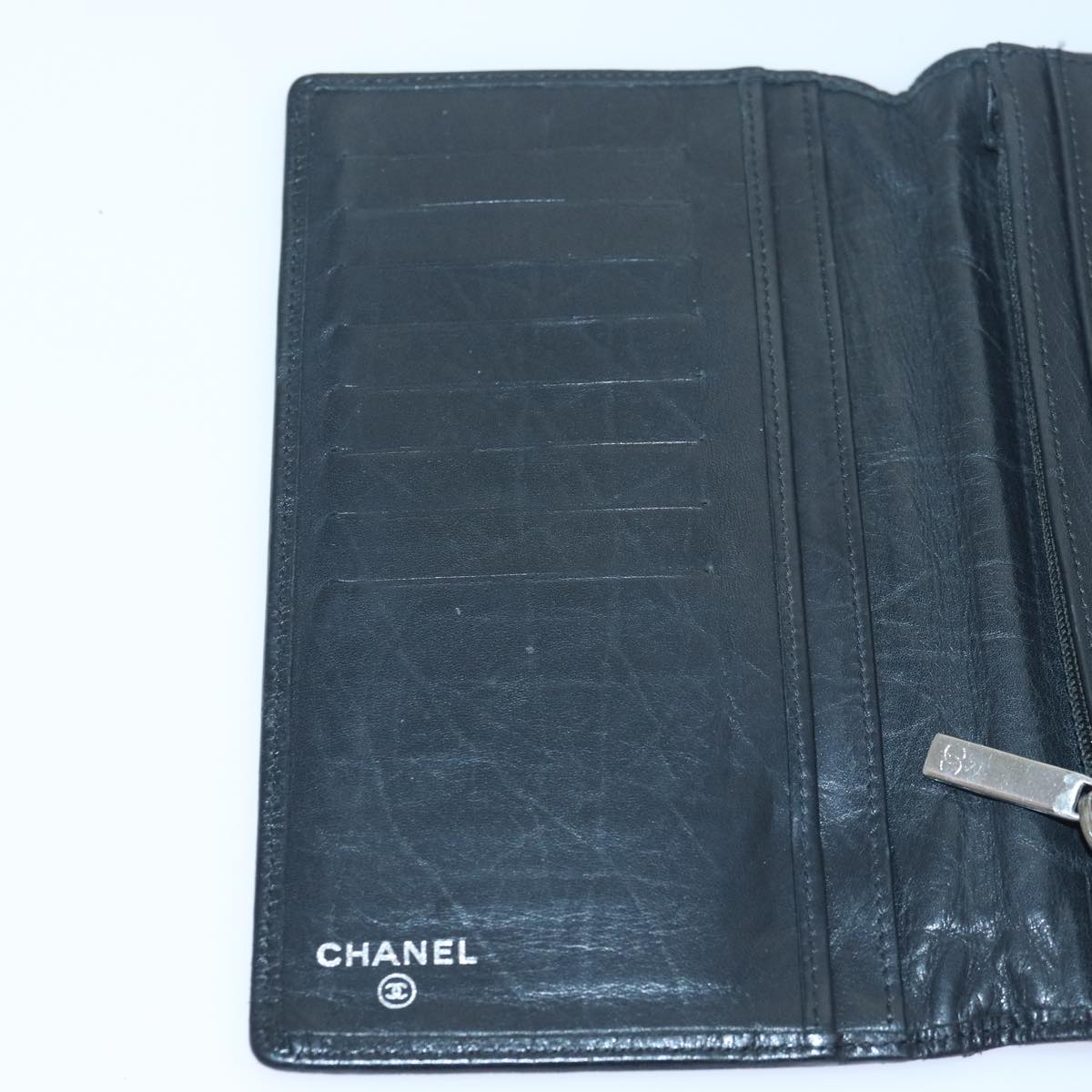 CHANEL Cambon Line Long Wallet Leather Black CC Auth bs16463