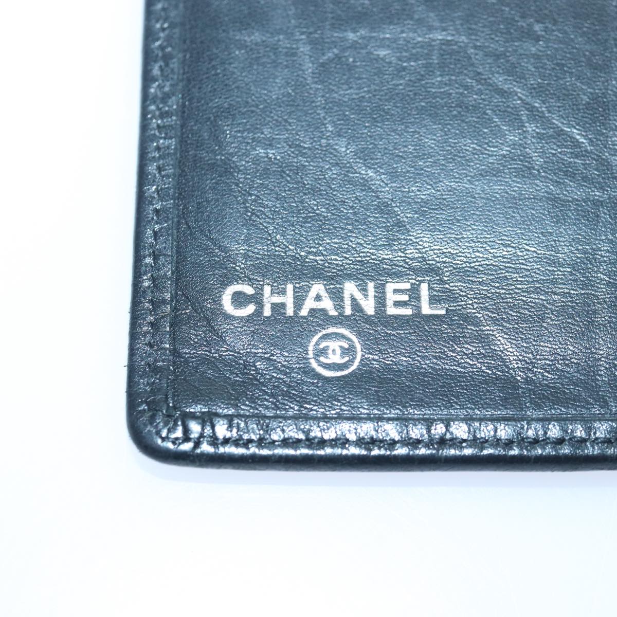 CHANEL Cambon Line Long Wallet Leather Black CC Auth bs16463