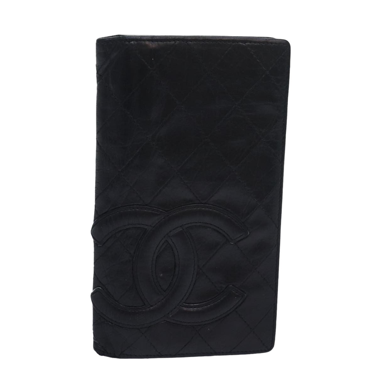 CHANEL Cambon Line Long Wallet Leather Black CC Auth bs16463