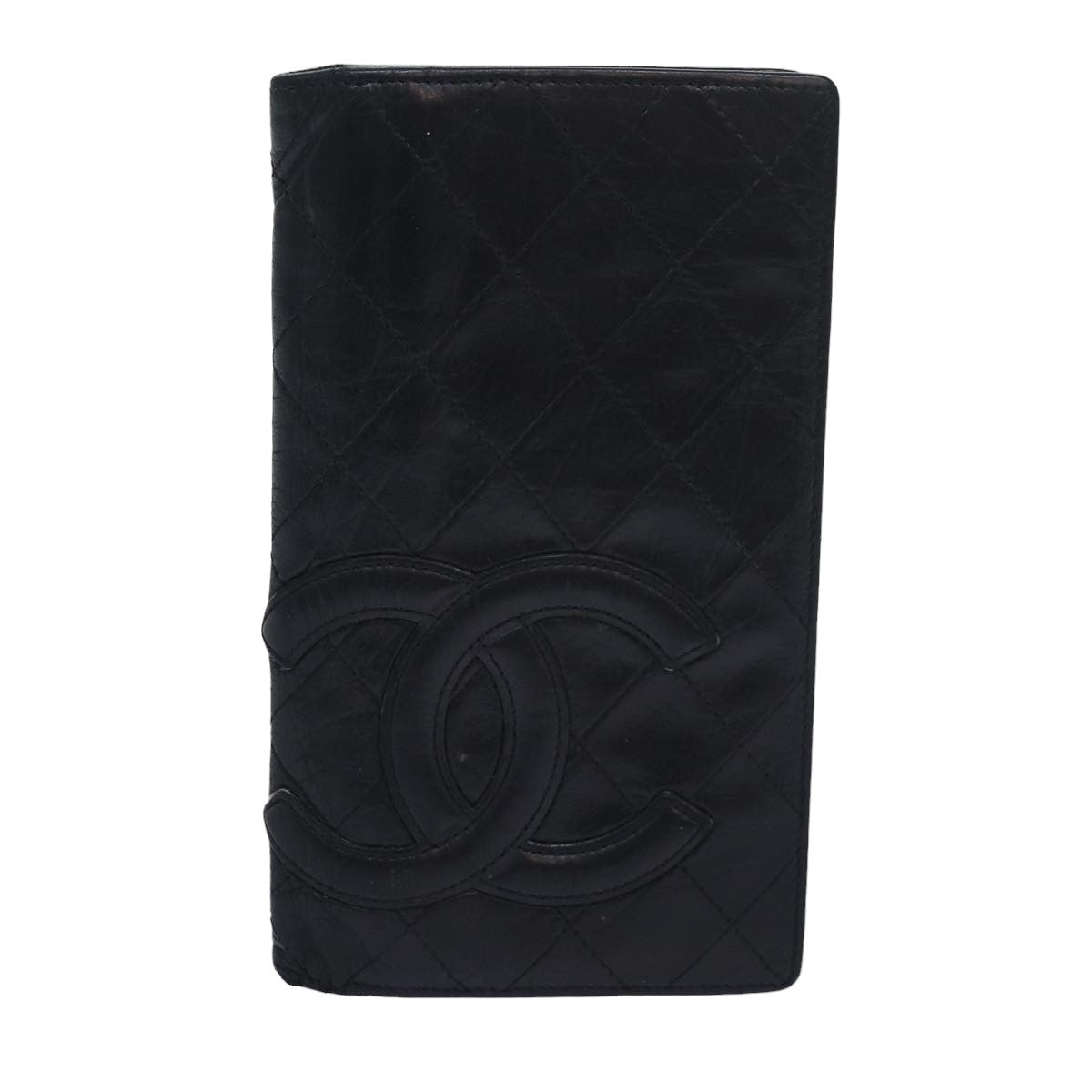 CHANEL Cambon Line Long Wallet Leather Black CC Auth bs16463