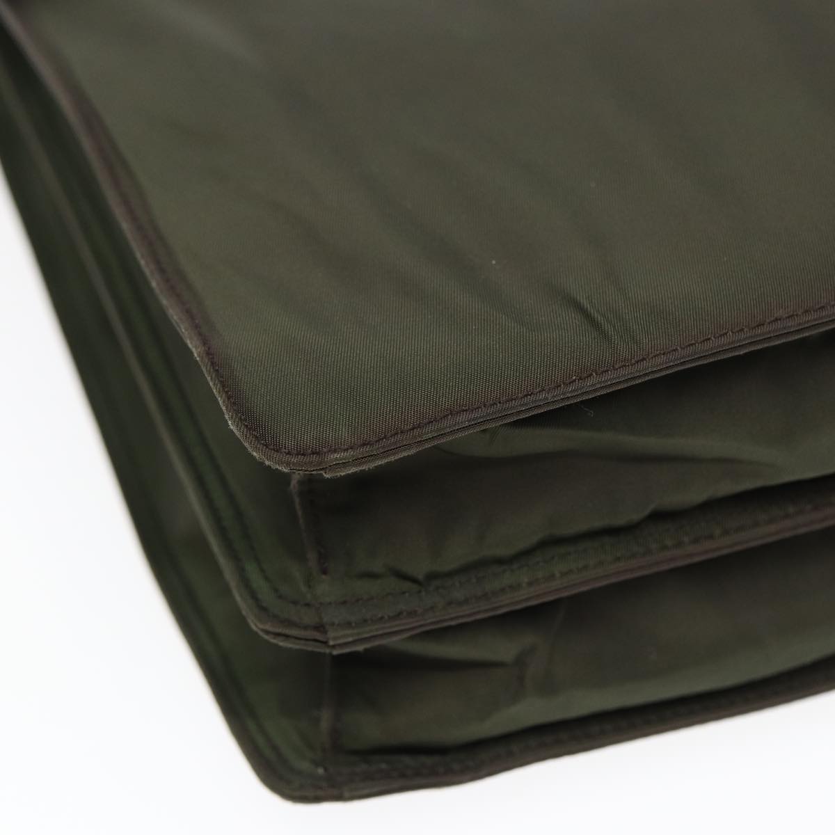 PRADA Business Bag Nylon Khaki Silver Auth bs16524