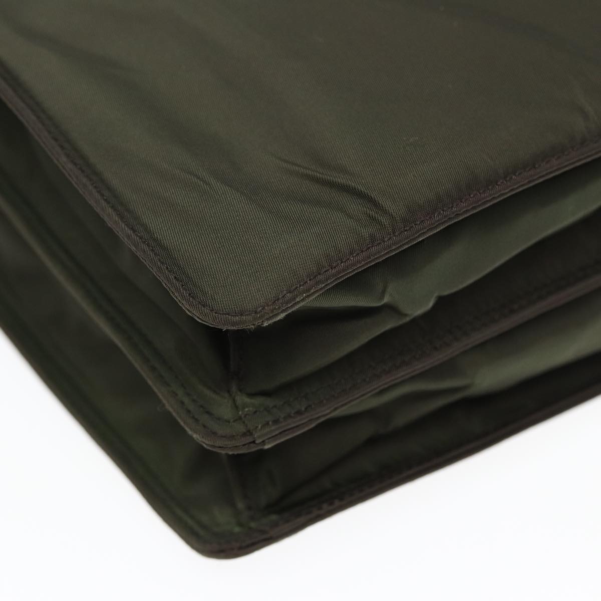 PRADA Business Bag Nylon Khaki Silver Auth bs16524