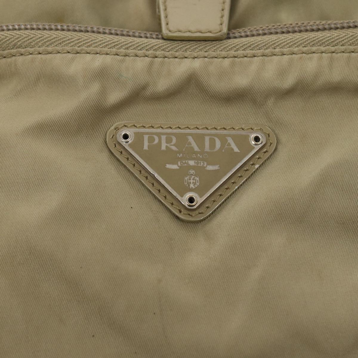 PRADA Backpack Nylon Beige Silver Auth bs16539