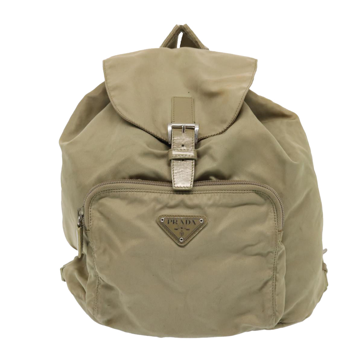 PRADA Backpack Nylon Beige Silver Auth bs16539