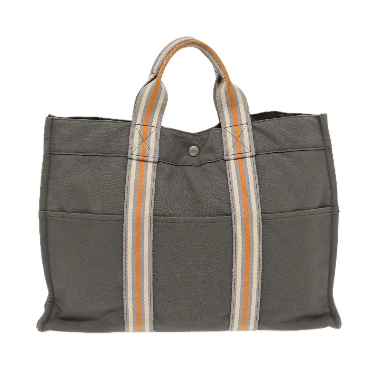 HERMES Fourre Tout MM Tote Bag Canvas Gray Silver Auth bs16559