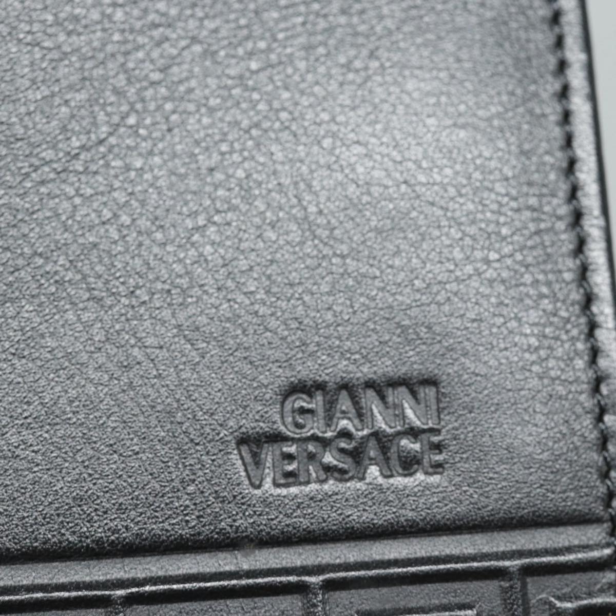 Gianni Versace Document Case Business Bag Leather Black Gold Auth bs16564