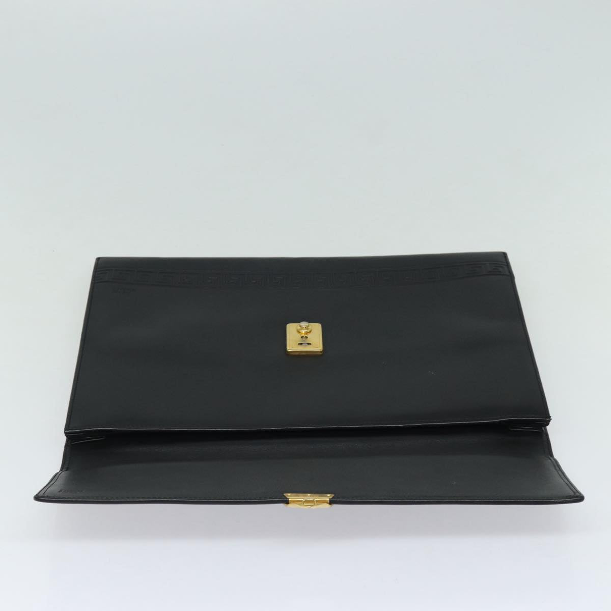 Gianni Versace Document Case Business Bag Leather Black Gold Auth bs16564