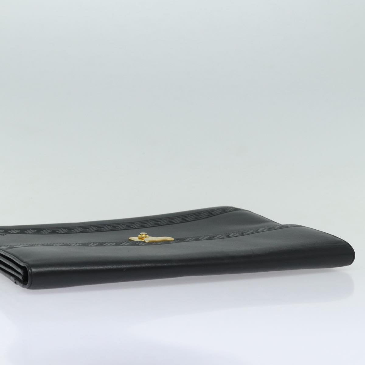 Gianni Versace Document Case Business Bag Leather Black Gold Auth bs16564