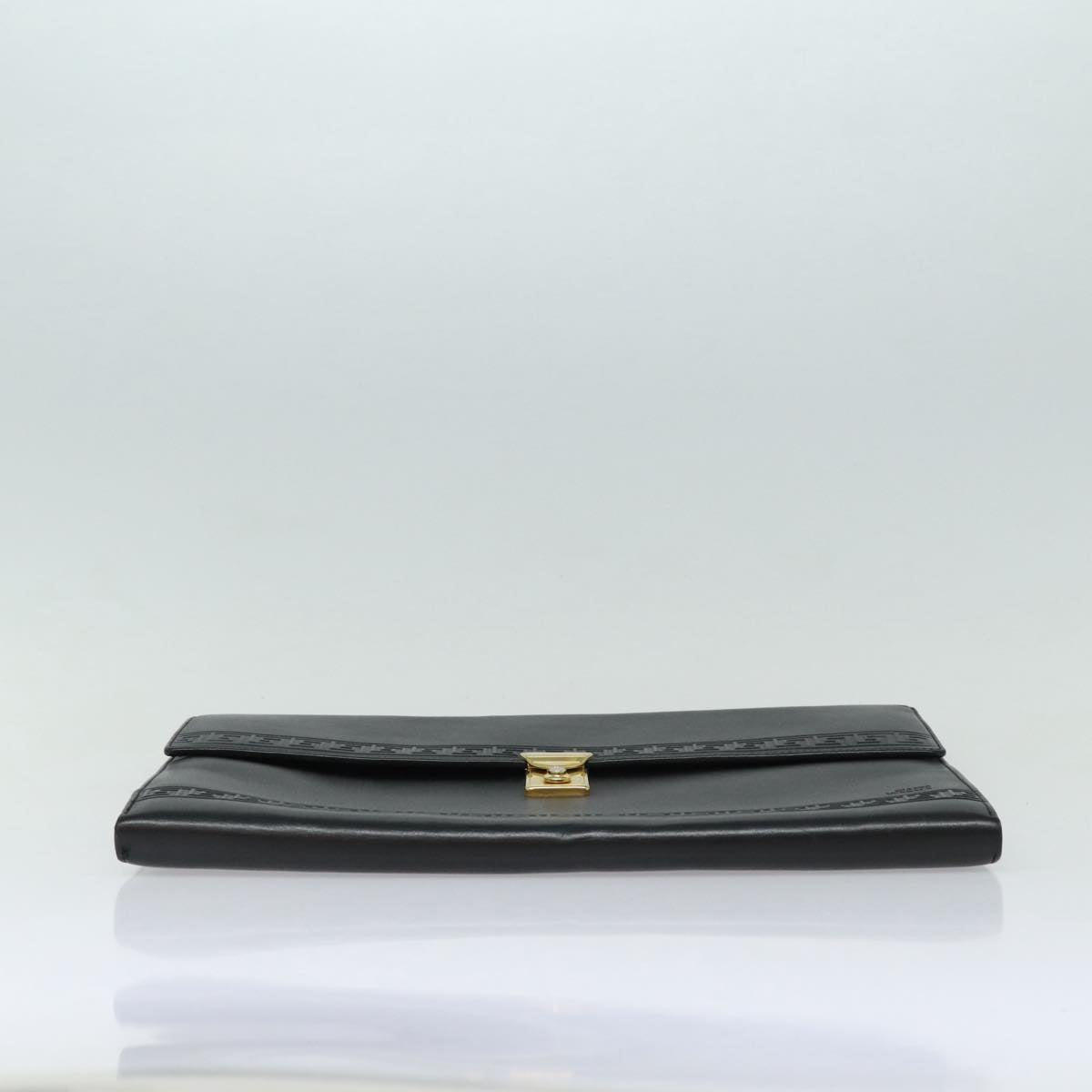 Gianni Versace Document Case Business Bag Leather Black Gold Auth bs16564