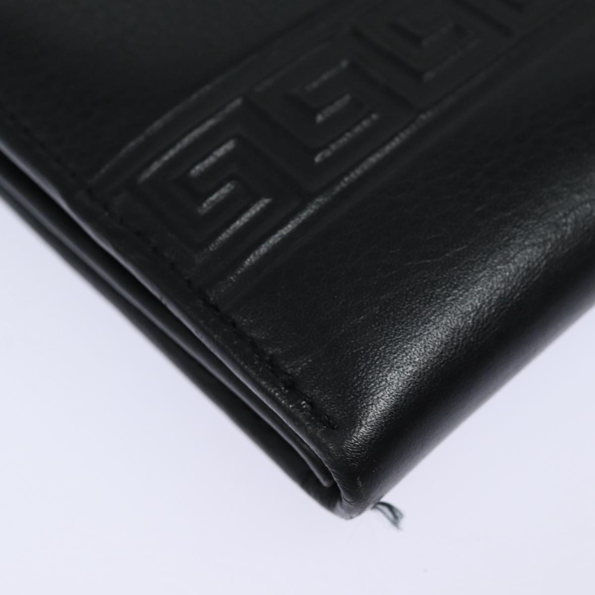 Gianni Versace Document Case Business Bag Leather Black Gold Auth bs16564