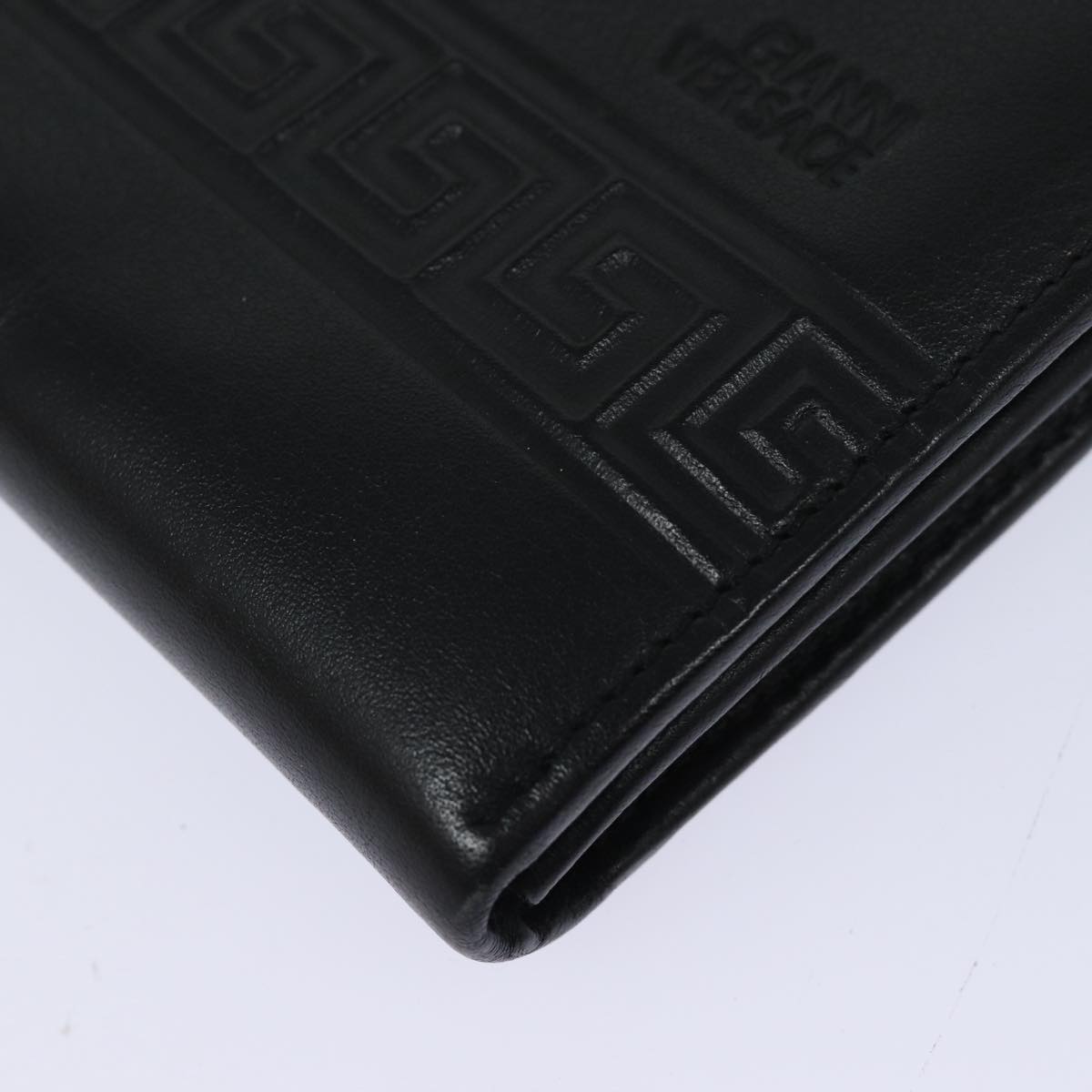 Gianni Versace Document Case Business Bag Leather Black Gold Auth bs16564