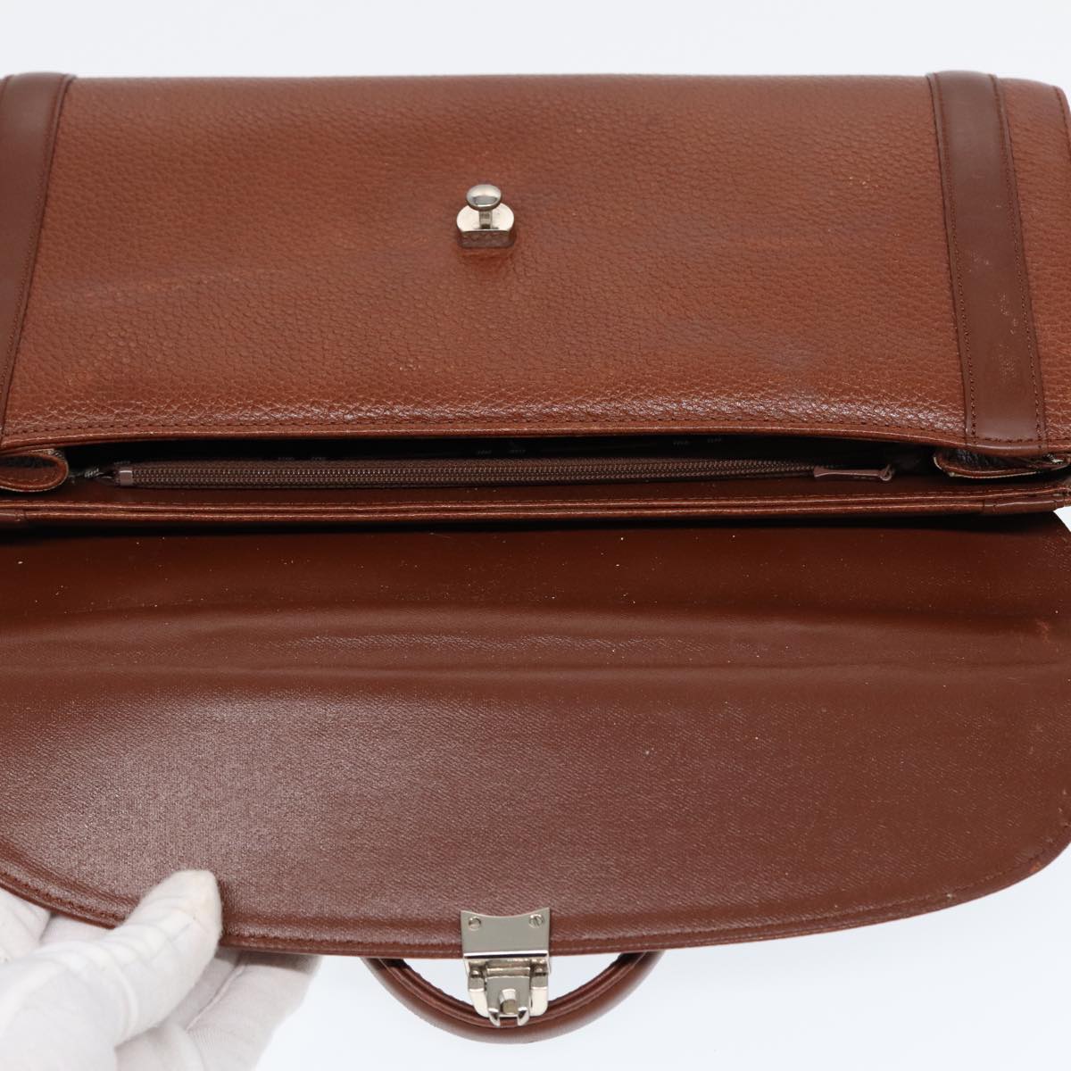 Burberrys Hand Bag Leather Brown Silver Auth bs16575