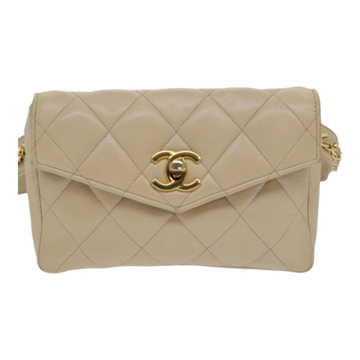 CHANEL Matelasse Waist bag Lamb Skin Beige CC Auth bs16597