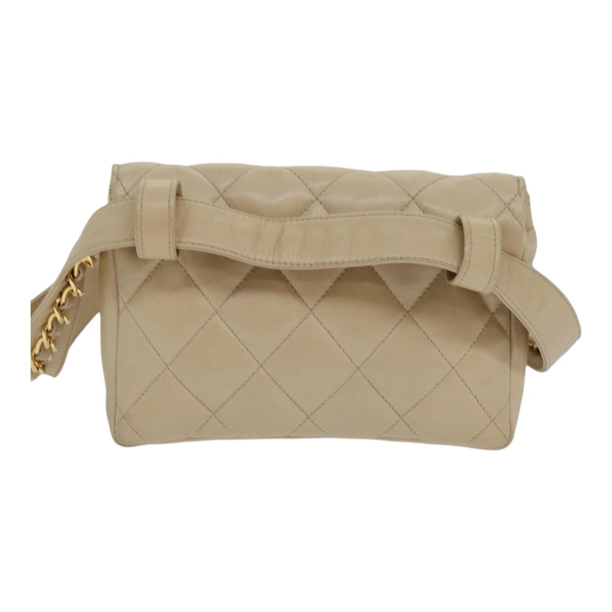 CHANEL Matelasse Waist bag Lamb Skin Beige CC Auth bs16597