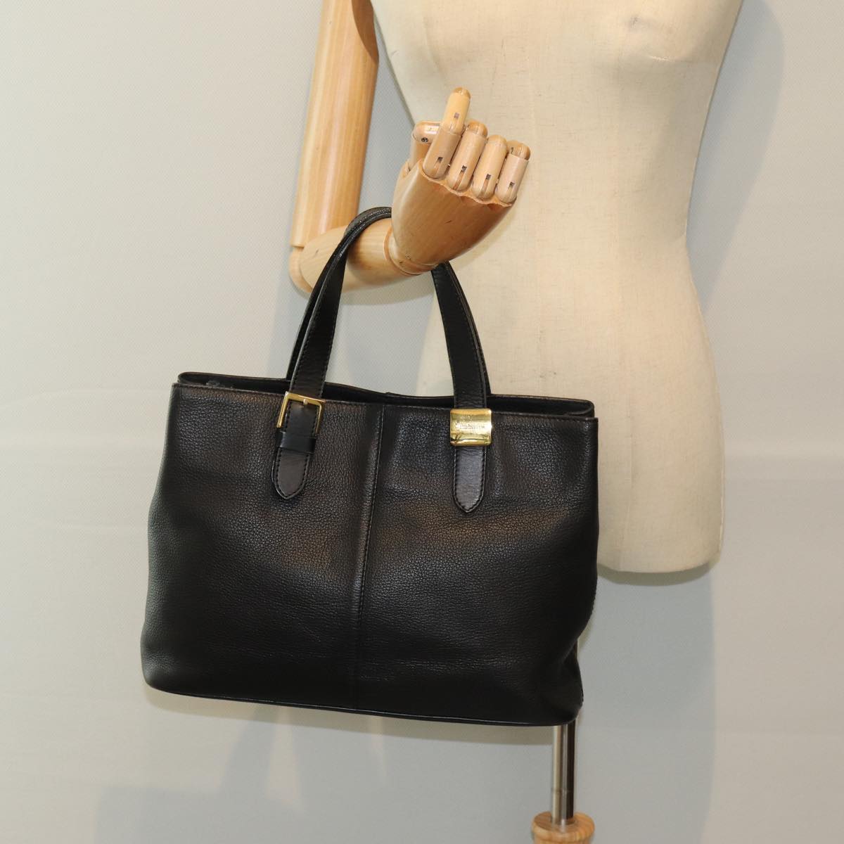 Burberrys Hand Bag Leather Black Auth bs16614