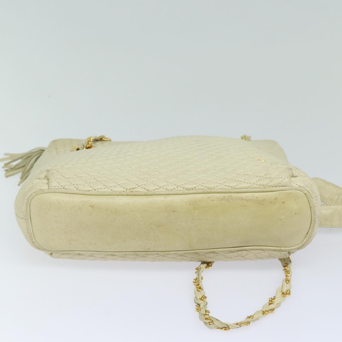 BALLY Chain Shoulder Bag Leather Beige Gold Auth bs16625