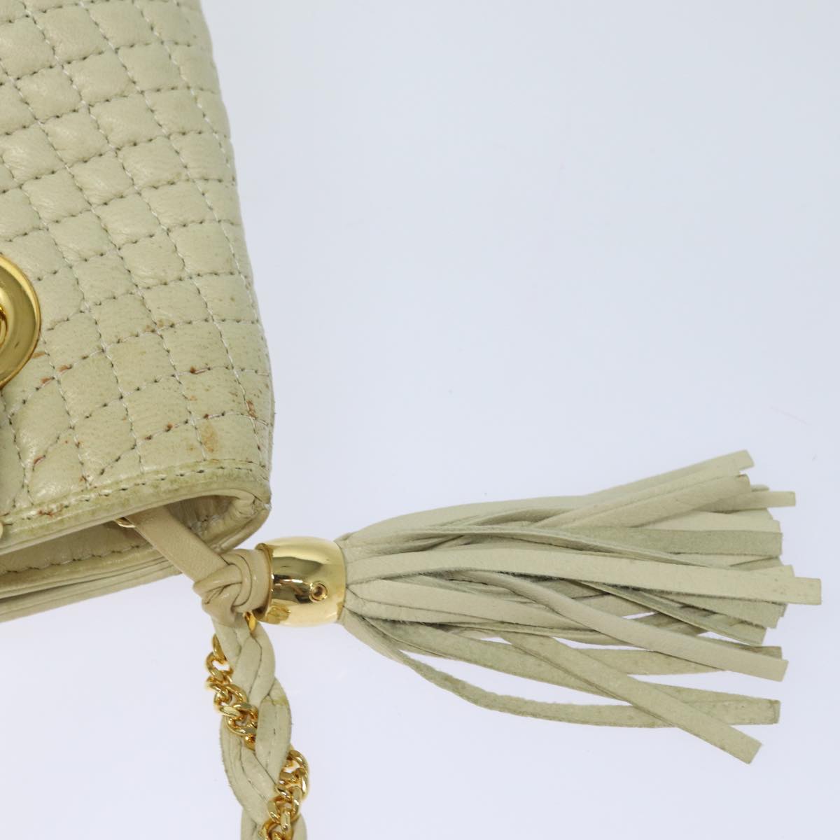 BALLY Chain Shoulder Bag Leather Beige Gold Auth bs16625