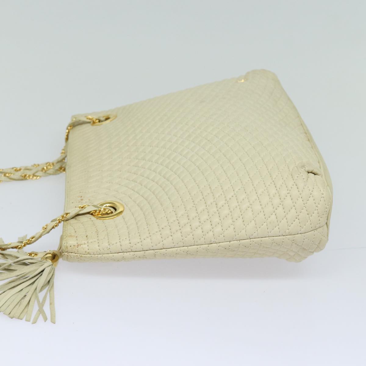 BALLY Chain Shoulder Bag Leather Beige Gold Auth bs16625