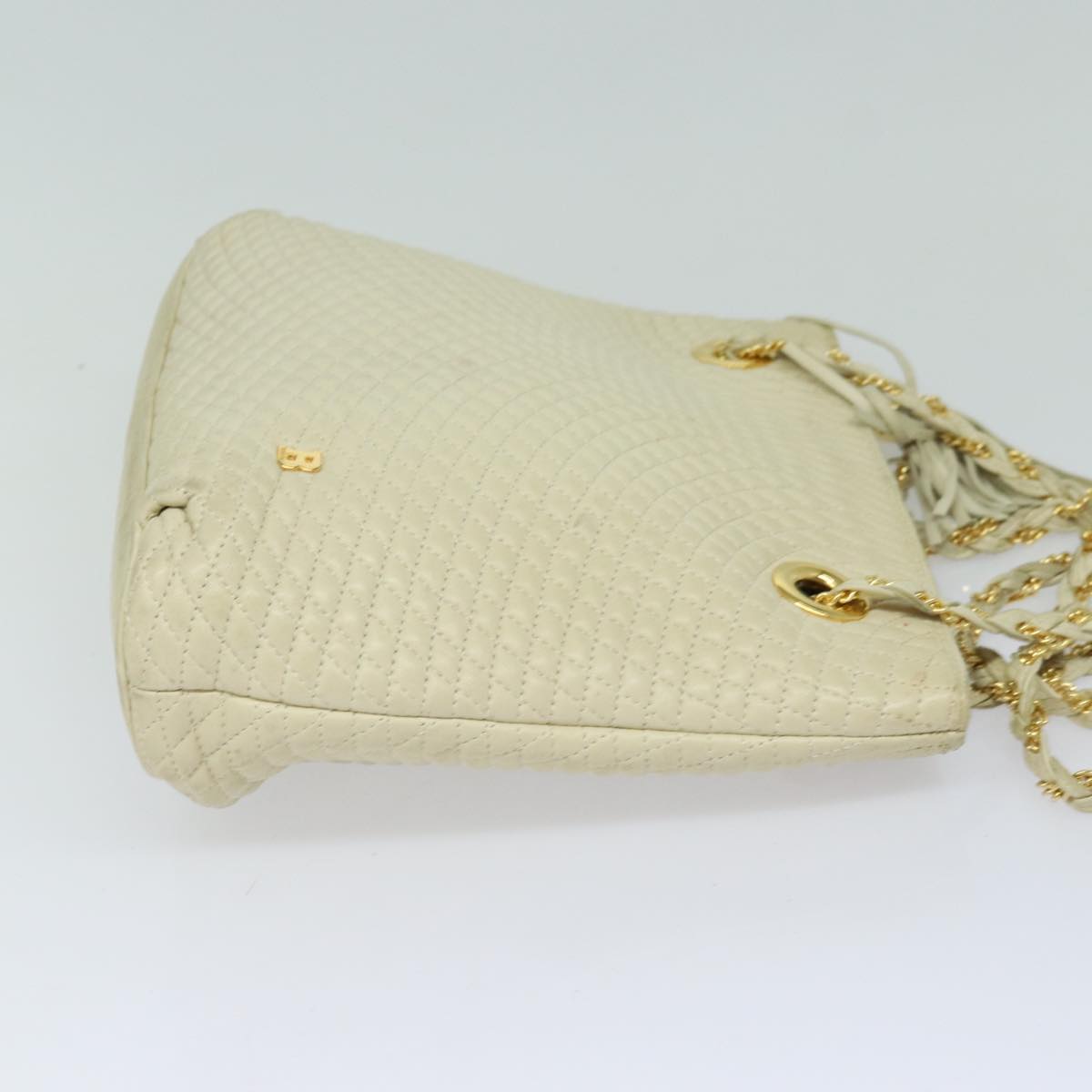 BALLY Chain Shoulder Bag Leather Beige Gold Auth bs16625