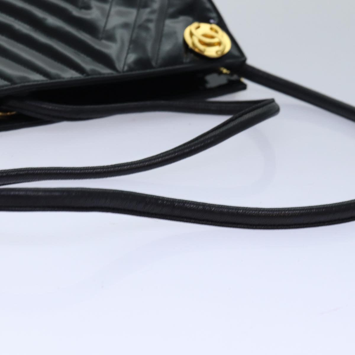 CHANEL V stitch COCO Mark Shoulder Bag Enamel Black CC Auth bs16640